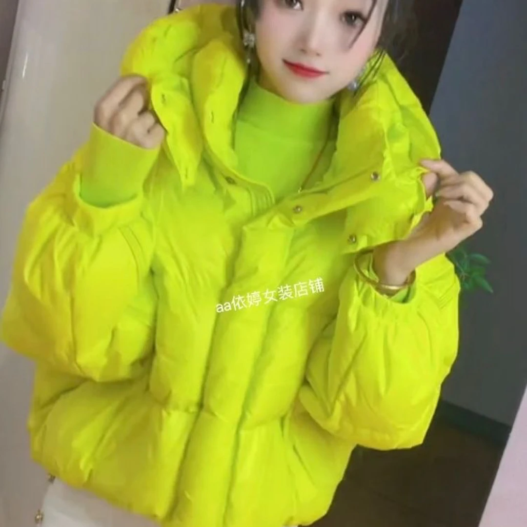 2025冬季新款糖果色连帽石墨烯女短款小个子设计感面包服加厚外套