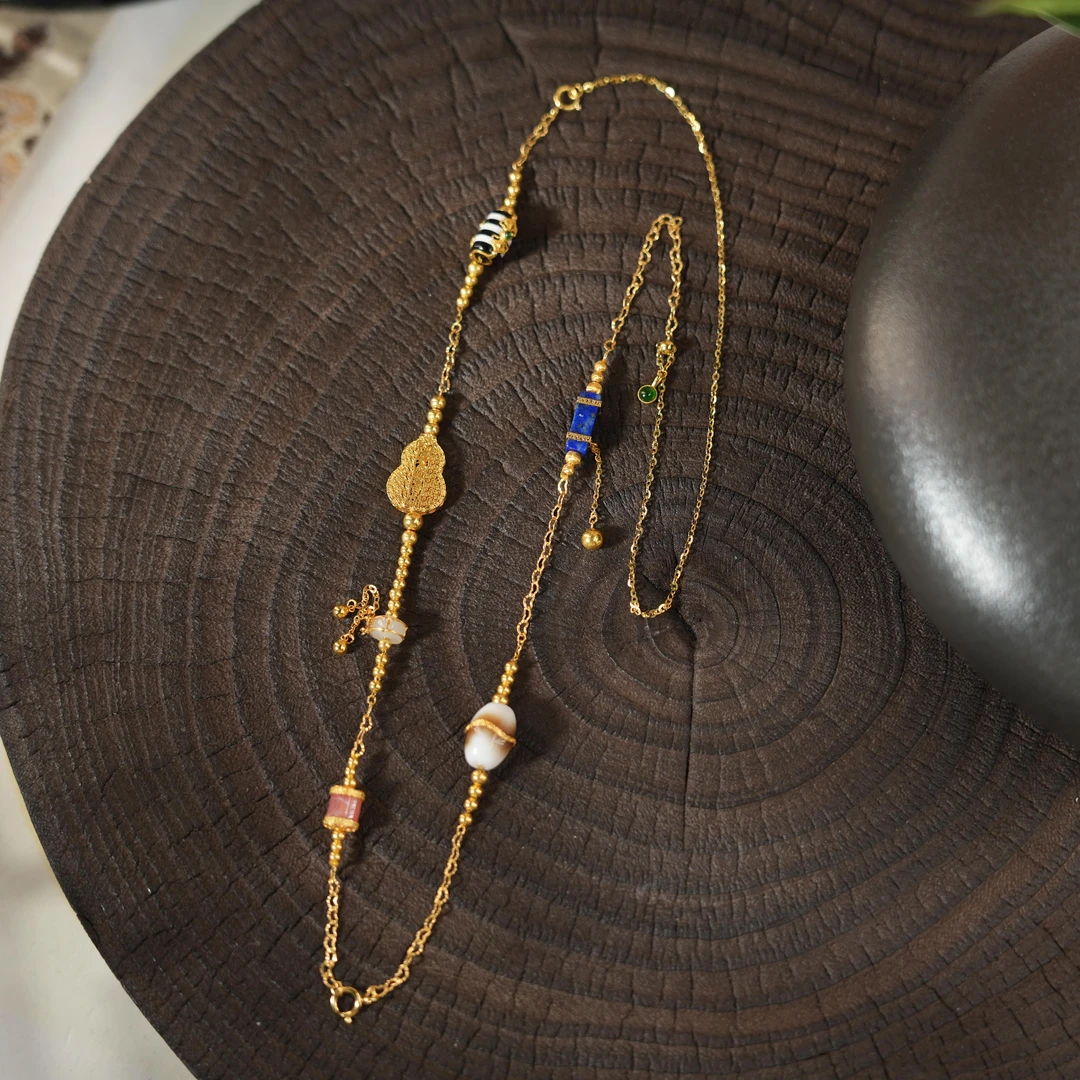 多万两-天然和田玉18K金项链