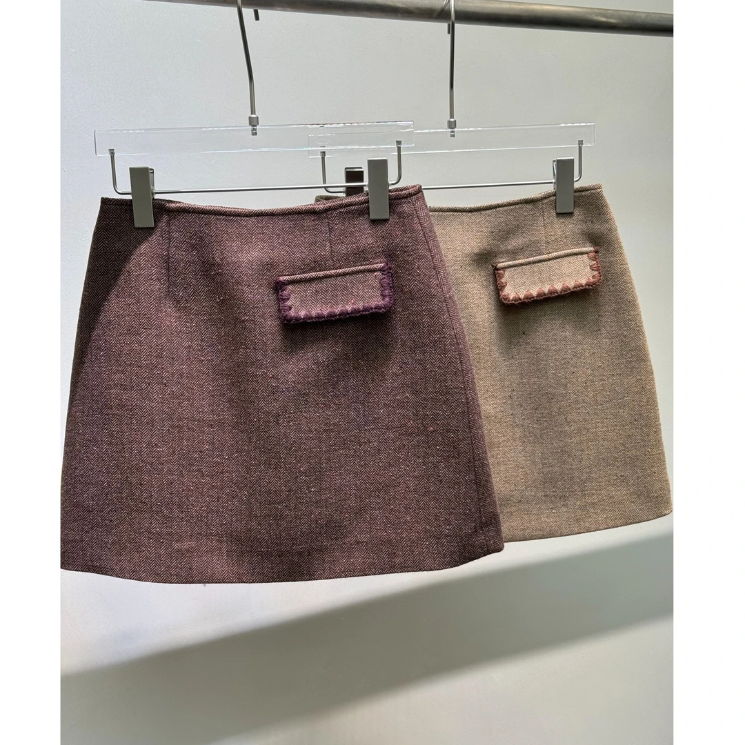 KIKI严选：D041-7家欧洲站南油秋冬新款时尚高腰A字半身短裙