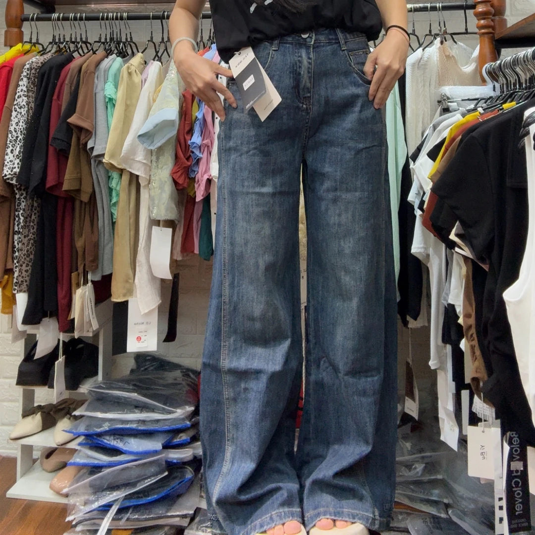 秋季新款高腰阔腿牛仔裤女显瘦宽松直筒拖地复古百搭