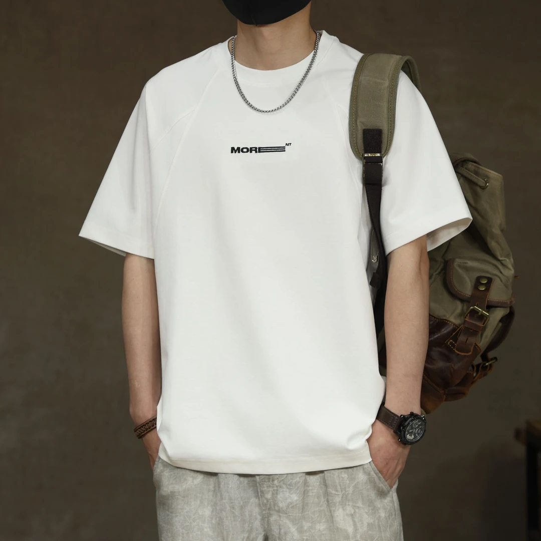 设计感插肩袖潮牌刺绣短袖T恤男夏季新款凉感大码高端半袖体恤衫T