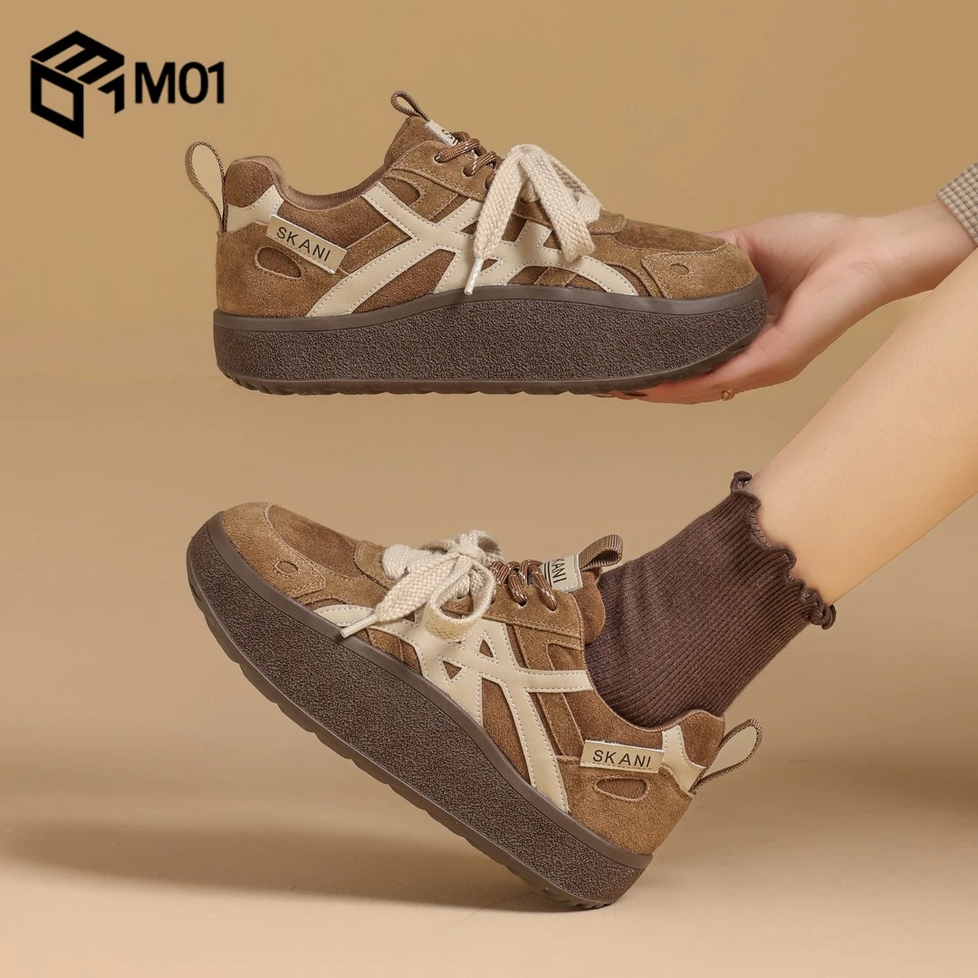 M01欧洲站复古德训鞋女新款秋冬加绒保暖二棉鞋厚底增高休闲板鞋