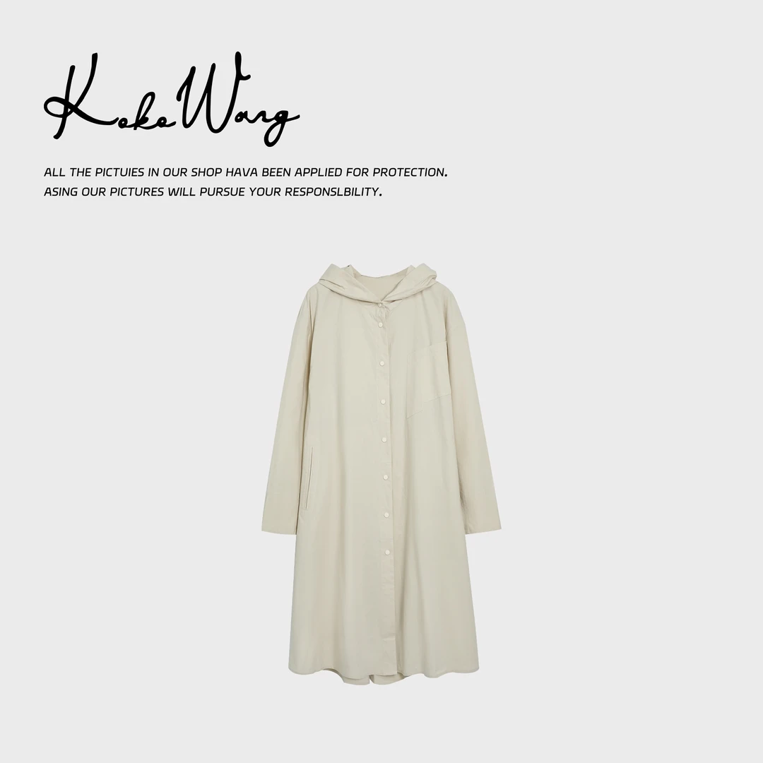 KOKO WANG早春新款户外出游轻薄连帽中长款风衣外套540685A01W44
