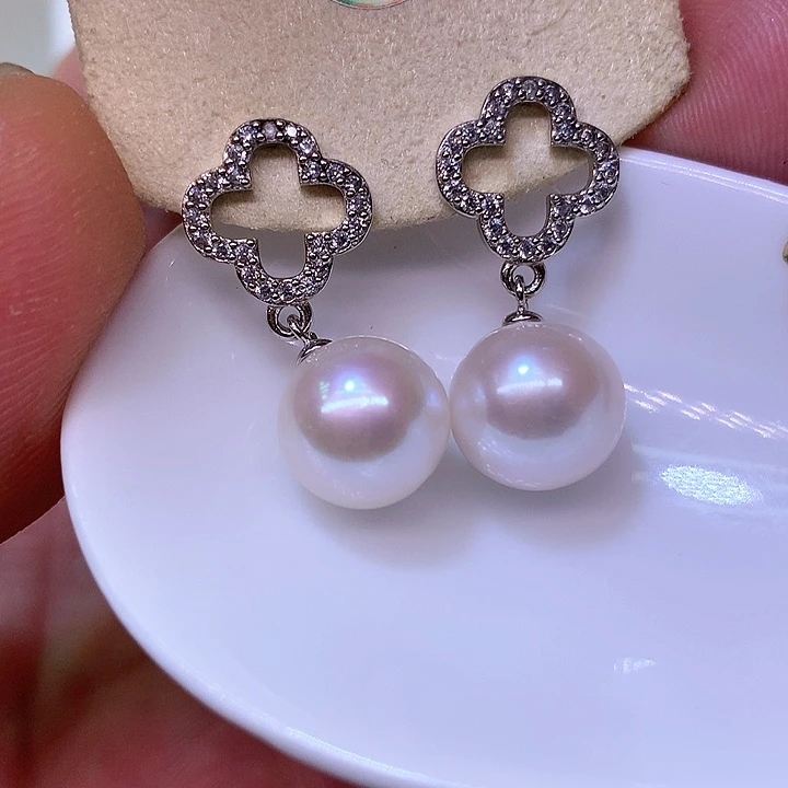 银S925镶嵌耳饰淡水珍珠