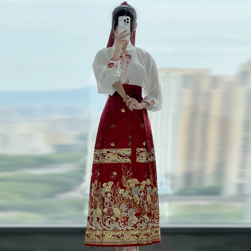 新中式国风套装一整套女2025新款汉服上衣女气质红色马面裙两件套