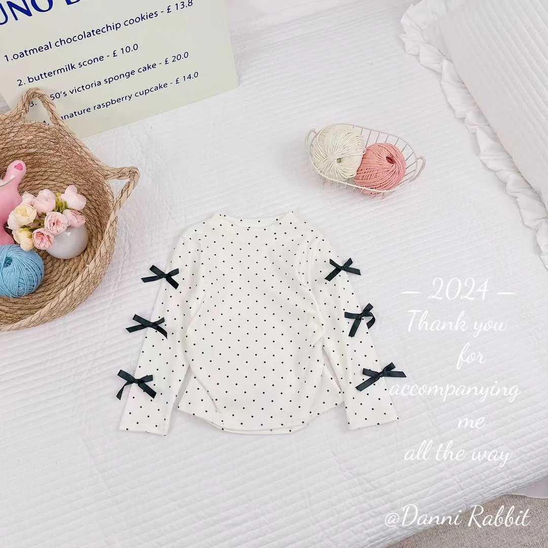 【Dannirabbit】新品复古波点蝴蝶结女童打底衫 D-Z30