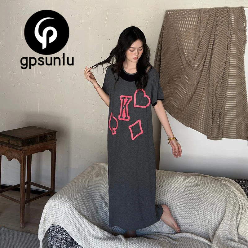 GPSUNLU慵懒风莫代尔睡裙女夏季中长款可外穿薄款防凸点家居服