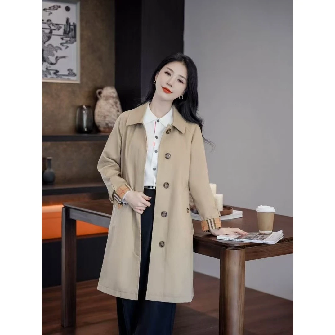 【BOGELUO】中长款秋季宽松优雅遮肉风衣女大衣休闲风气质127521