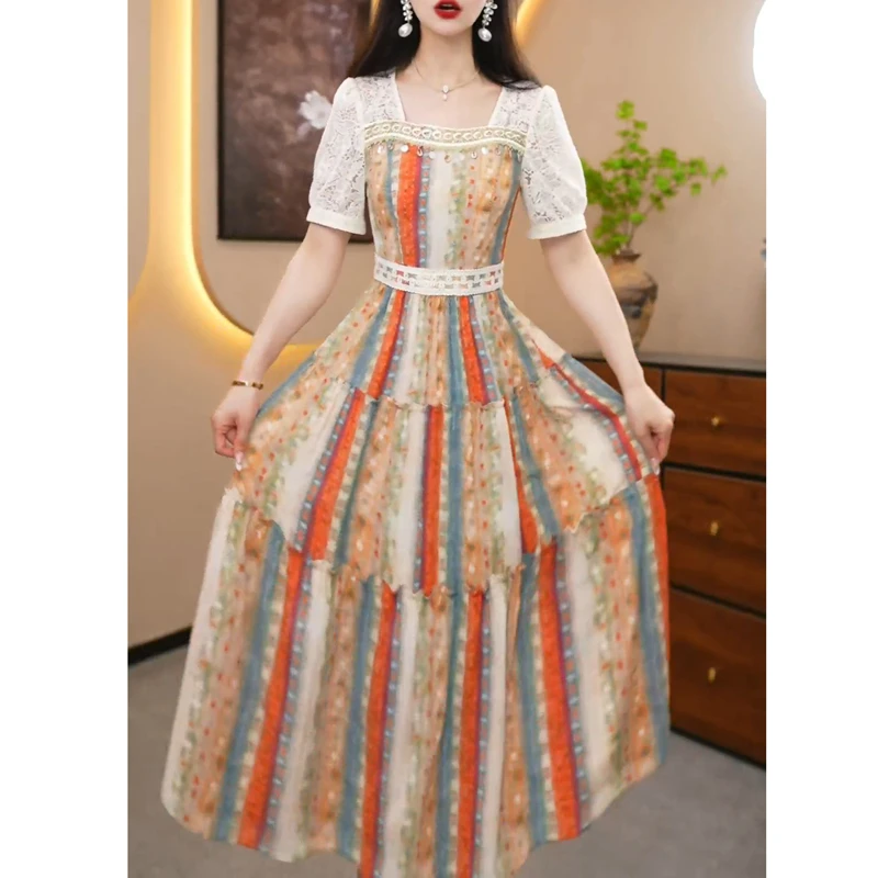 时尚轻奢连衣裙女士夏季2025年新款高端优雅气质休闲显瘦妈妈裙子