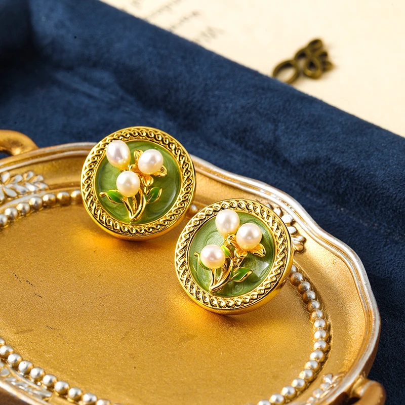 合金锆石耳饰 复古女中古滴油珐琅油画系列莫奈花园新中式耳环