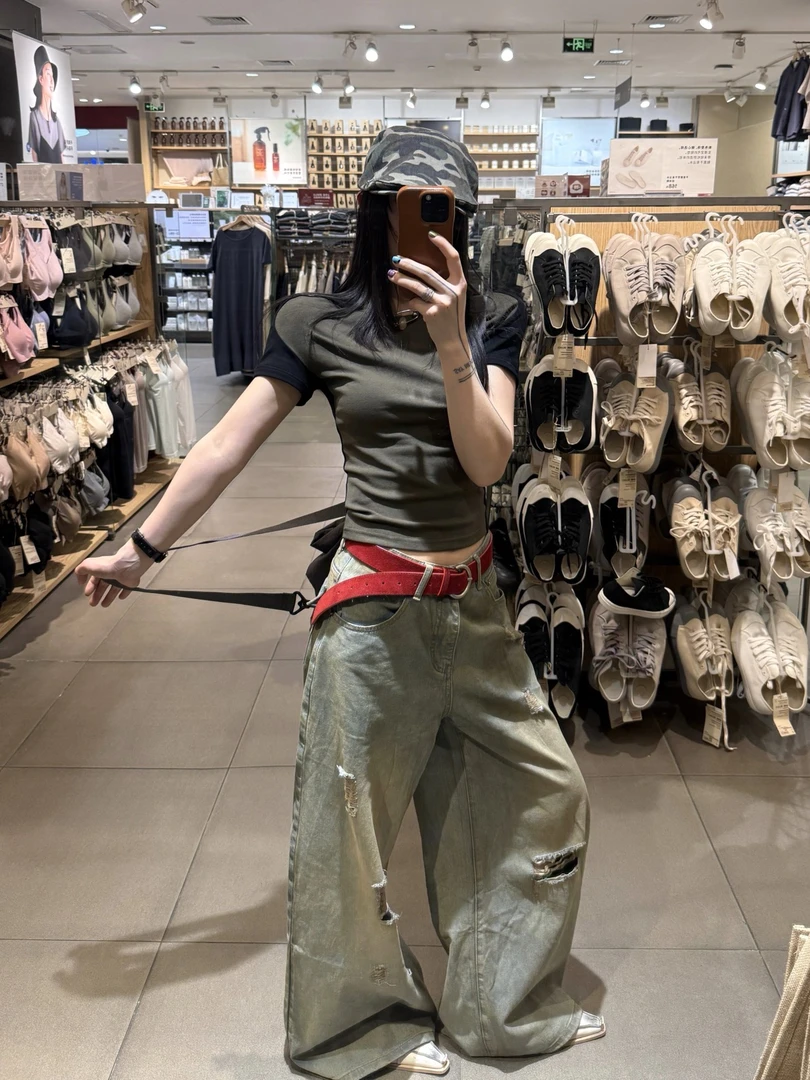 KAFU 欧货小众设计调性复古撞色拼色上衣短袖