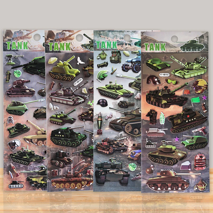男孩军事立体3D海绵贴纸坦克装甲军械兵器奖励儿童贴画卡通玩具