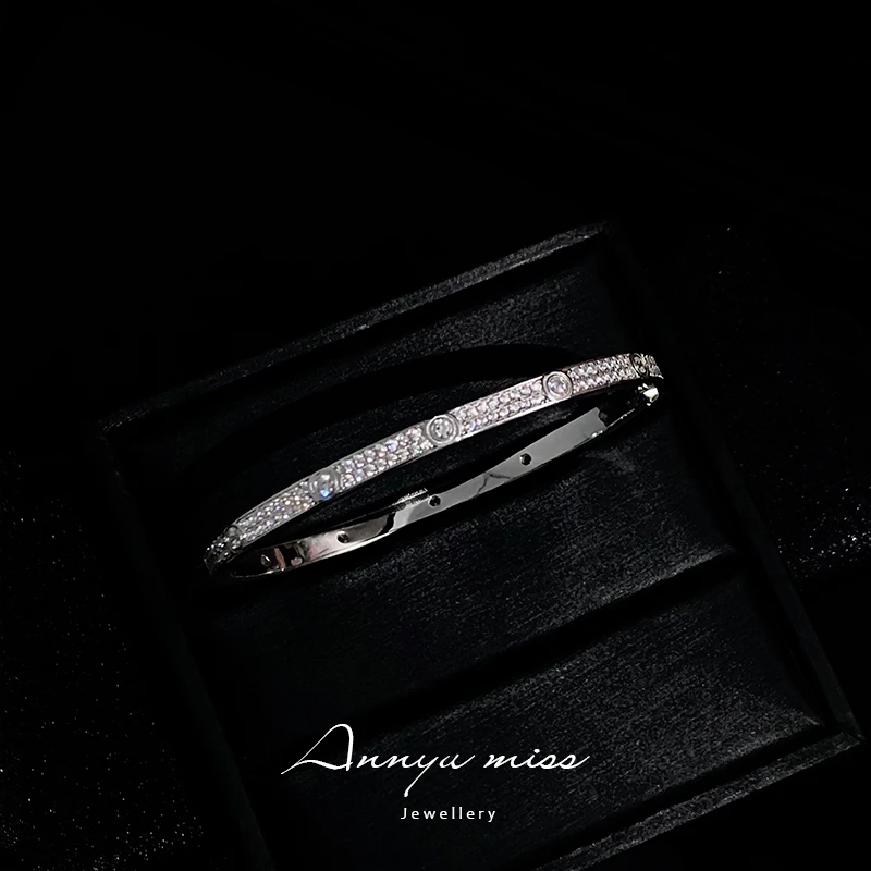 925银手镯 【ANNYUMISS】简约高级满钻款重工手镯