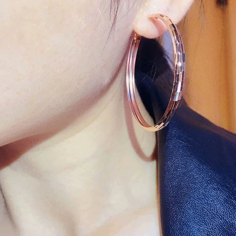 铜合金耳饰 俄罗斯玫瑰金色切面闪亮耳圈