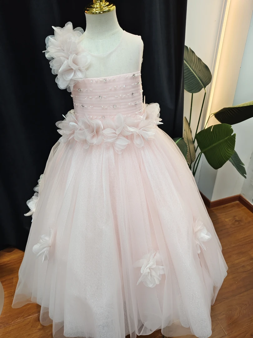 【月澜花影】长款女童青色夏季生日走秀花童宴会洋气轻奢蓬蓬纱