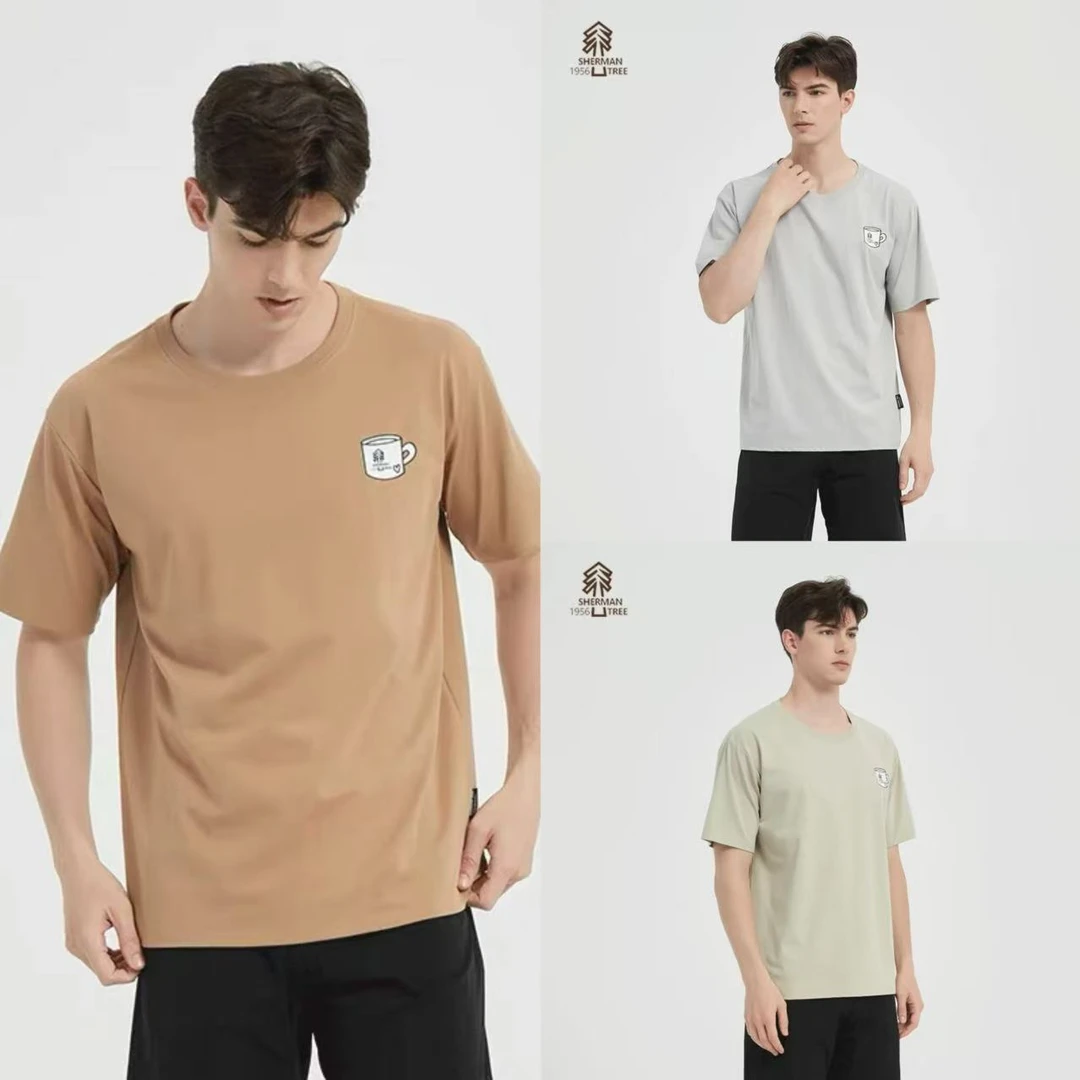 SHERMAN TREE/舍曼树三色胸前水杯图案短袖T恤-ST2E22T024U