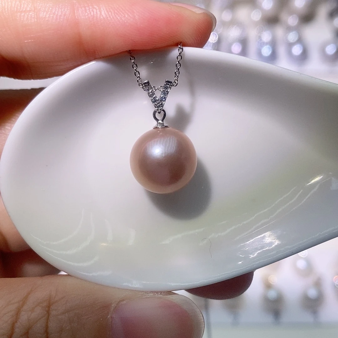 淡水珍珠吊坠(赠链)银S925镶嵌尺寸11/12毫米