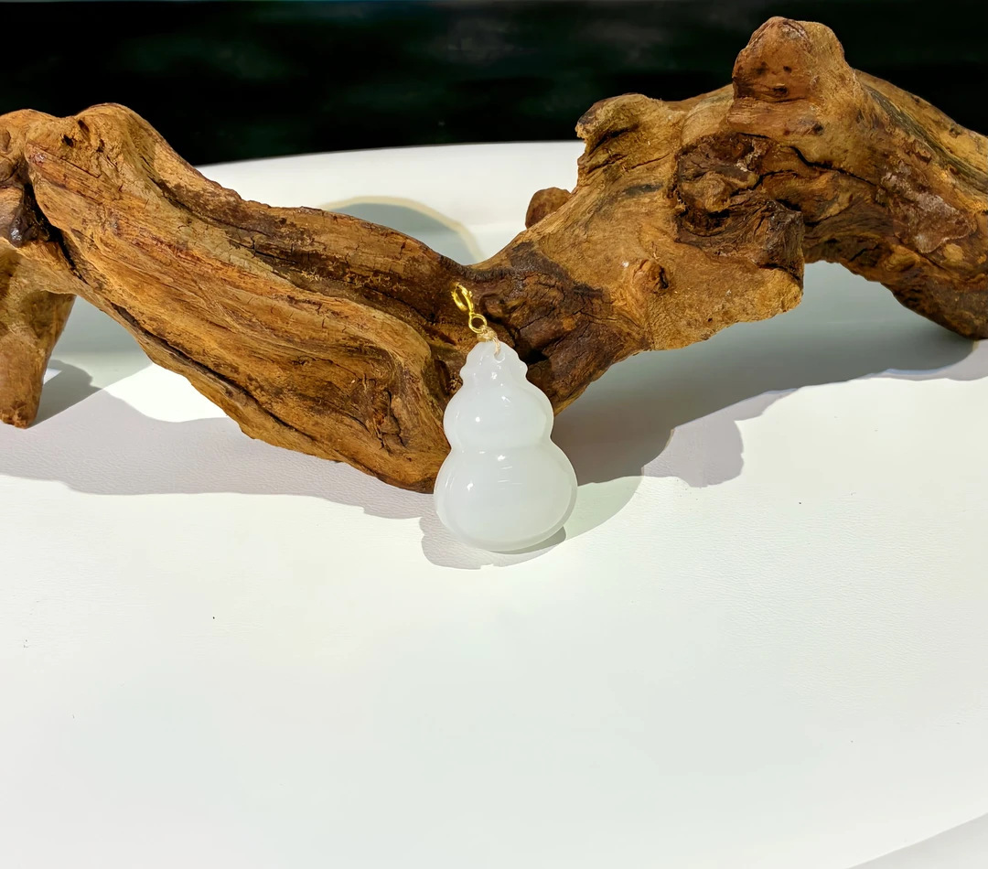 和田玉 白玉双面葫芦吊坠 18k金 2403 多样性发一件 （不带链）