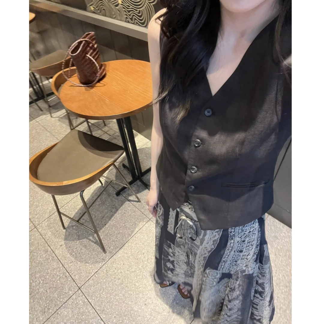 FAR ZOOM  天丝亚麻混纺小众显瘦无袖背心极简气质女人新款马夹