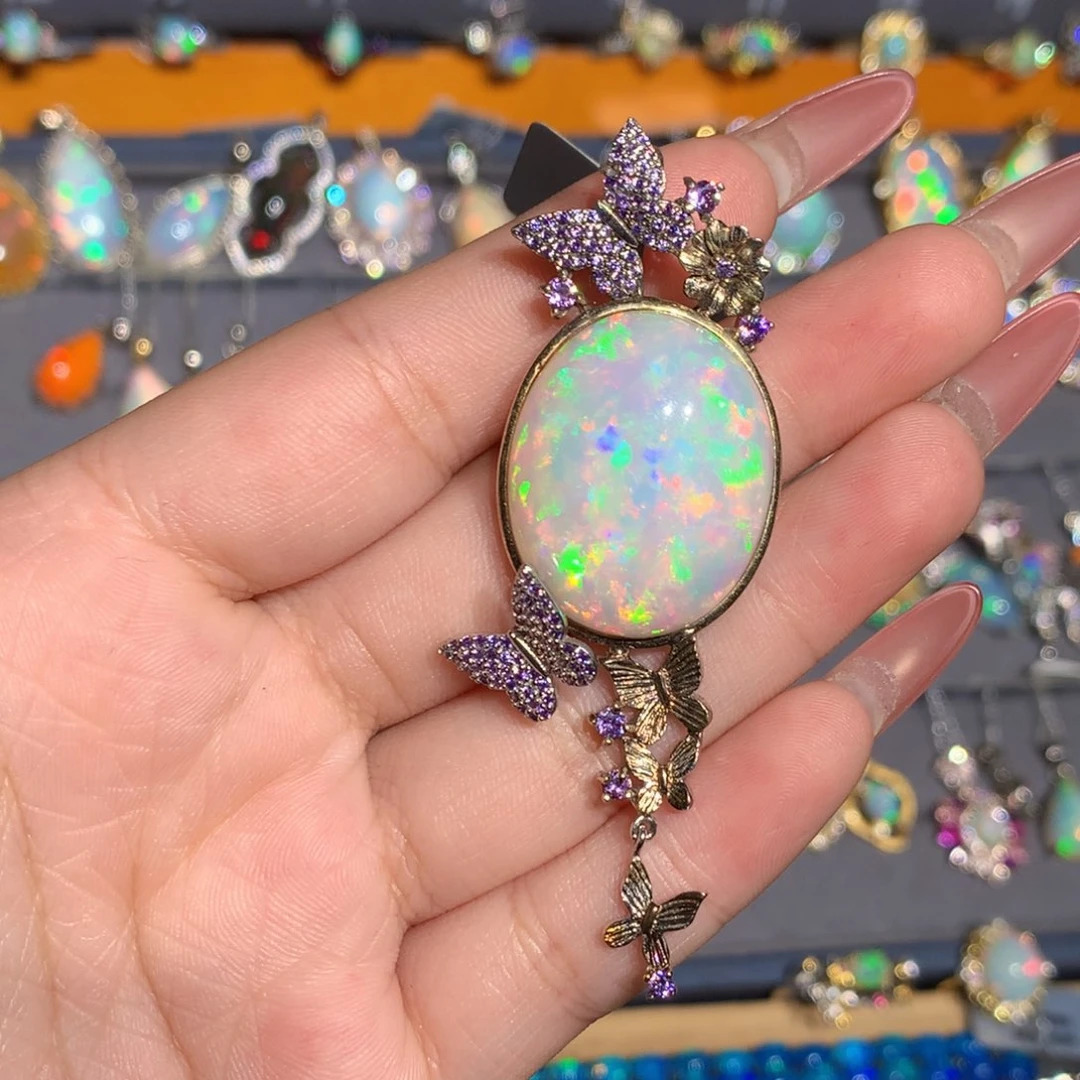 银S925镶嵌欧泊欧泊吊坠l