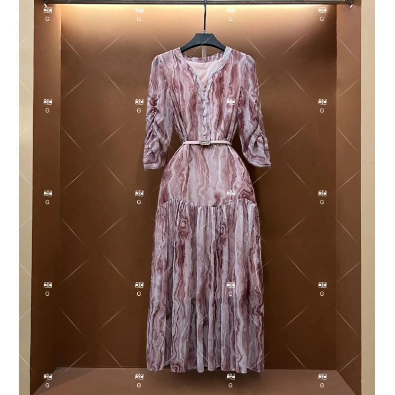 【漫】春夏丨设计师轻奢法式印花女士连衣裙 GS-55173