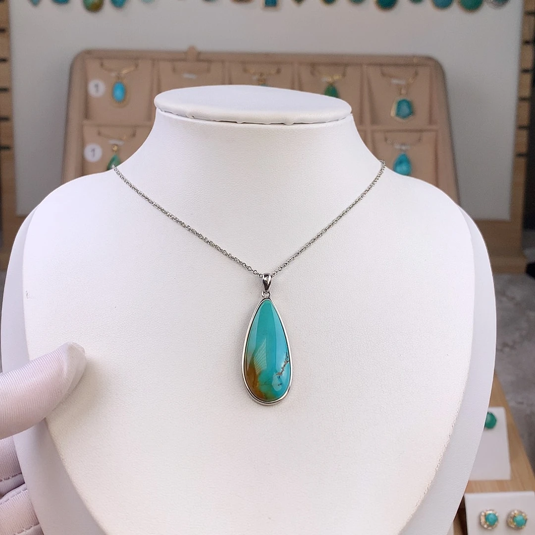 绿松石银S925镶嵌项链