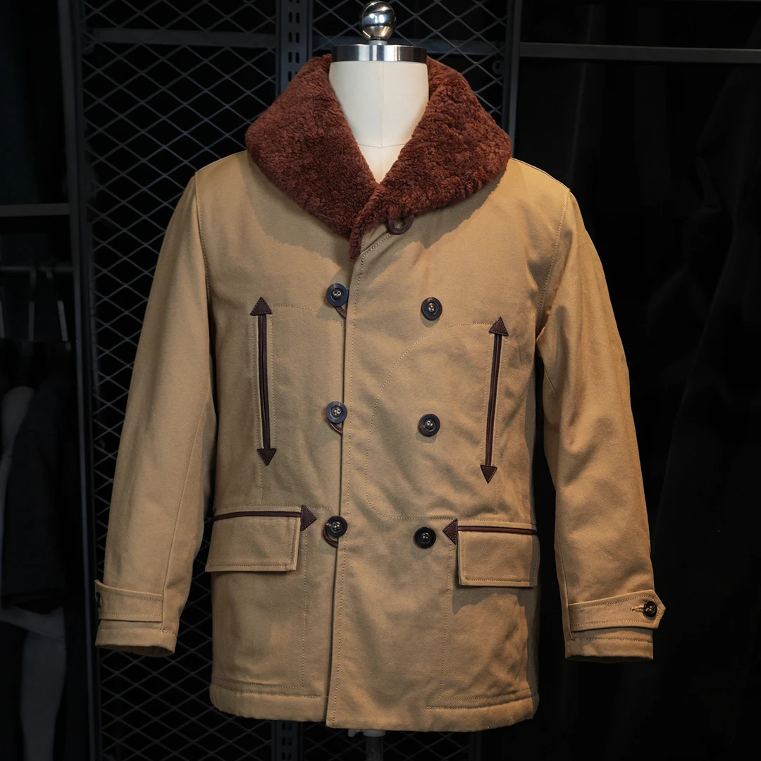 2025军旅工装外套帆布农场主款羊羔毛大衣外套男士西部复古