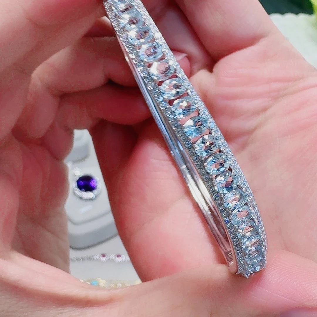 海蓝宝石手链银S925镶嵌手镯