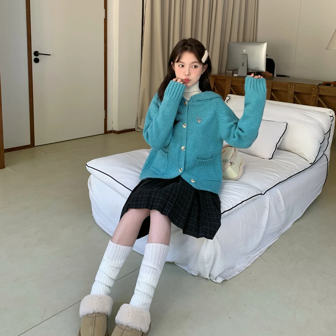 东京岁时记jk学院风加厚针织衫秋冬绿色显白套头毛衣宽松小个子