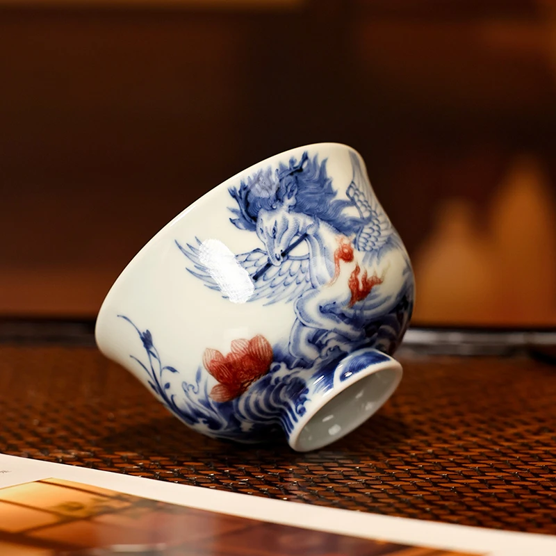 【墨舍名窑】屹朴青花釉里红山海经白泽杯 yipu1288