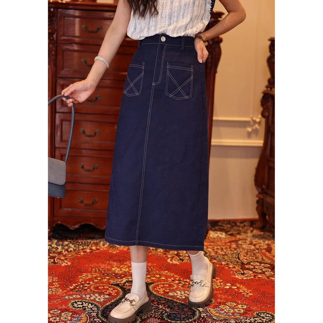 陈大器【夜色兰亭】港风复古纯色INS半身裙女夏季高腰裙子JS1113349