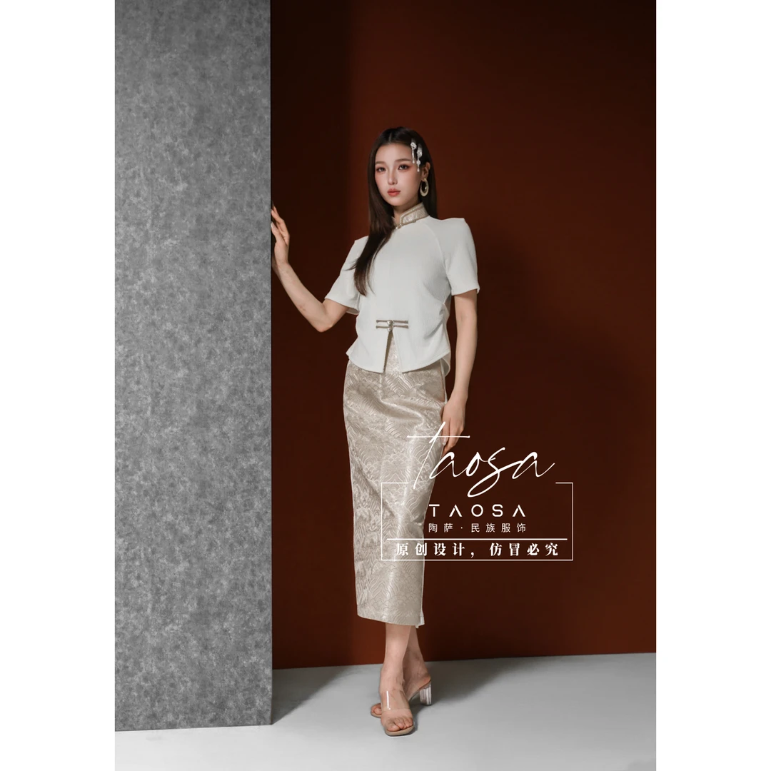 【陶萨】T020-民族风短袖 锦缎提花 陶萨原创轻民族服饰气质