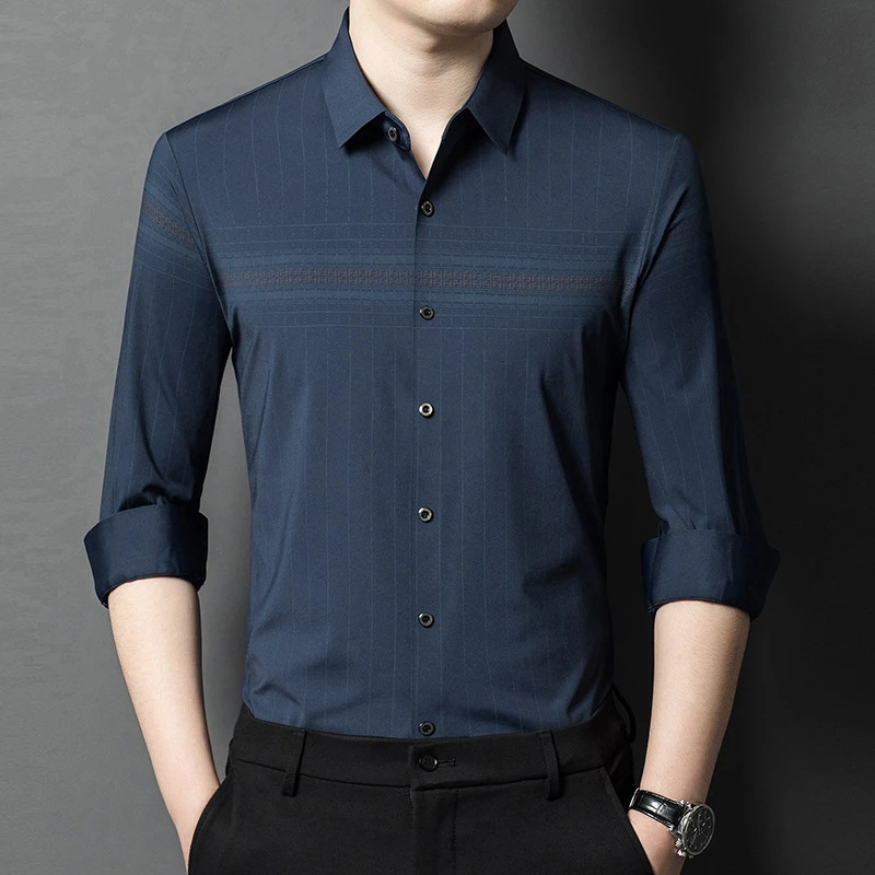 Louis Fordea路易弗狄桑蚕丝衬衫男士长袖秋季中年商男士商务长袖