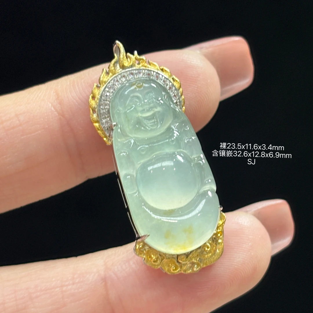 《缅甸翡翠珠宝严选》冰晴底弥勒佛玉石吊坠（下单质询客服）SJ