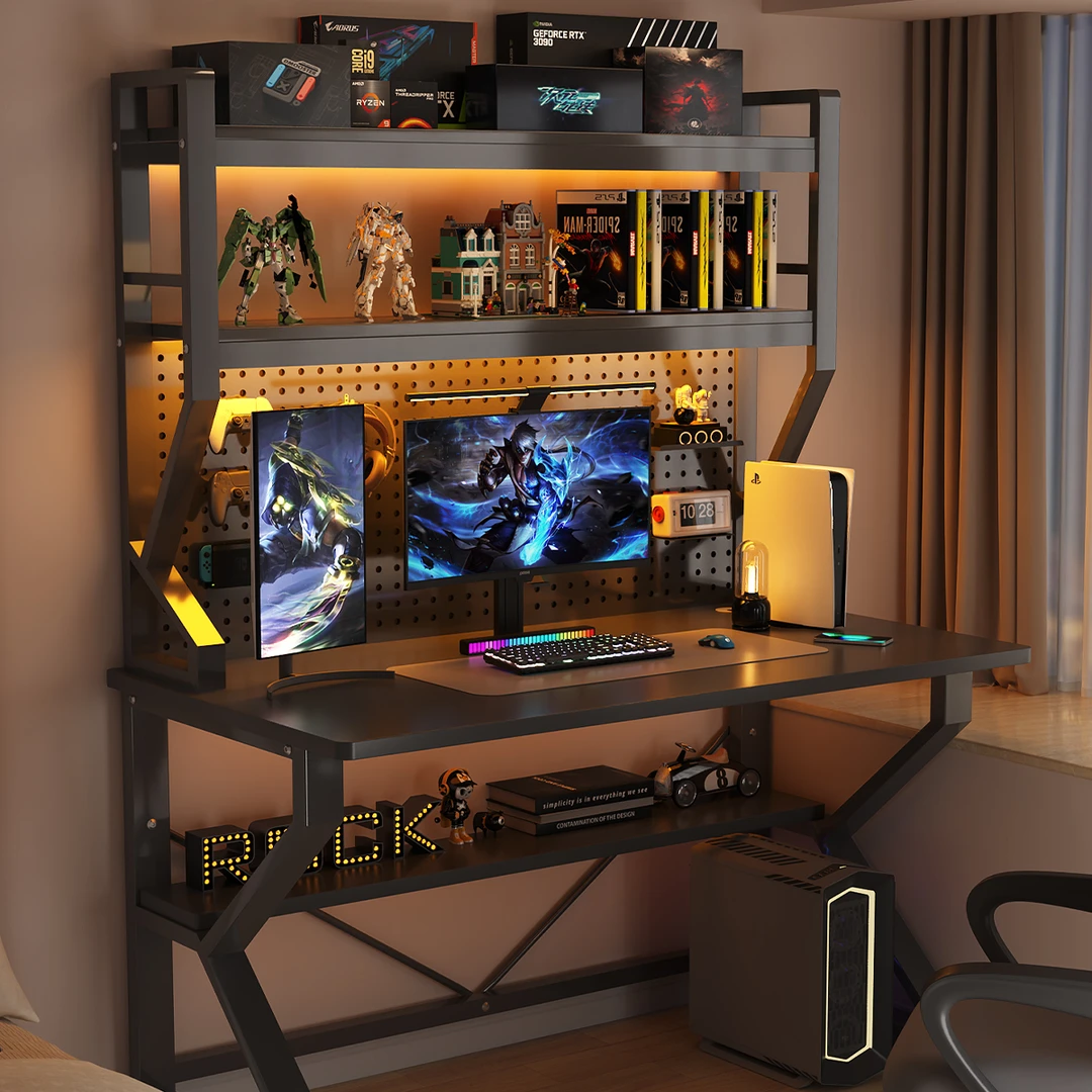 洞洞板电竞电脑桌家用书桌一体卧室书架书桌写字桌办公桌工作台