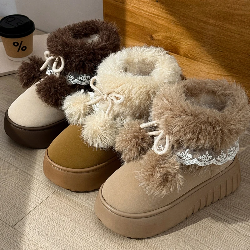 安尚芬毛绒棉拖鞋女款防滑2025新款加绒冬季防寒保暖厚底棉鞋女士