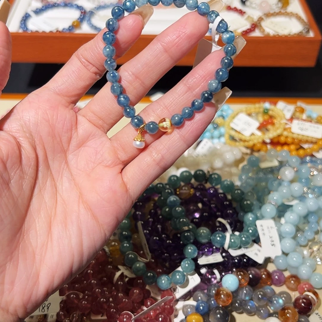 烟晶手链银S925镶嵌蓝绿