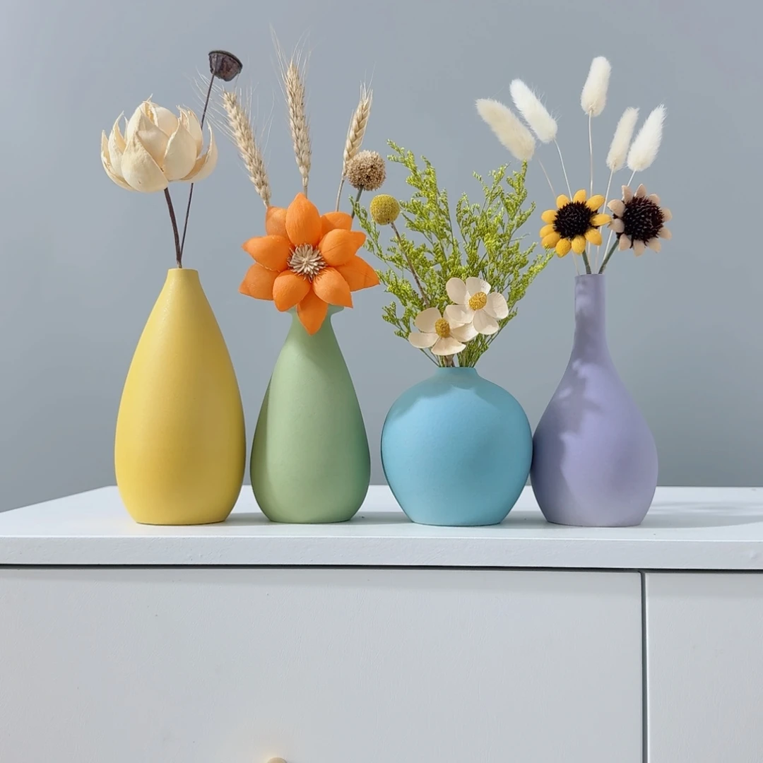 摆件陶瓷小花瓶含花总高约20-30cm