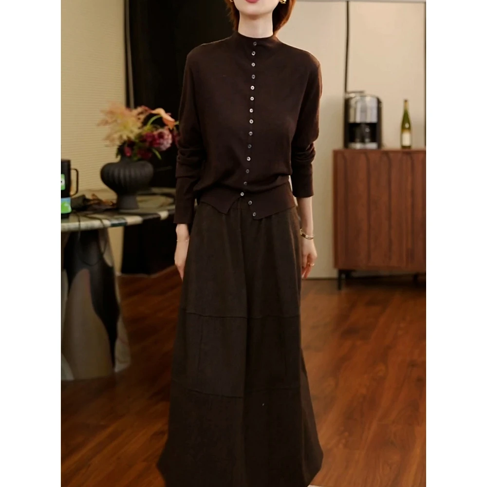 时尚洋气裙套装2025秋季新款高级感气质慵懒百搭针织开衫+半身裙