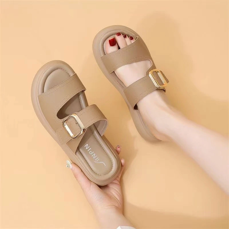 时尚仙女风一字凉拖女夏外穿2025新款绝美配裙软底孕妇拖鞋小码34