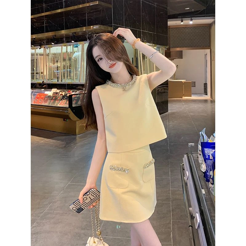 小众女装套装女2025夏季新款法式小香风无袖短款上衣高腰显瘦半身