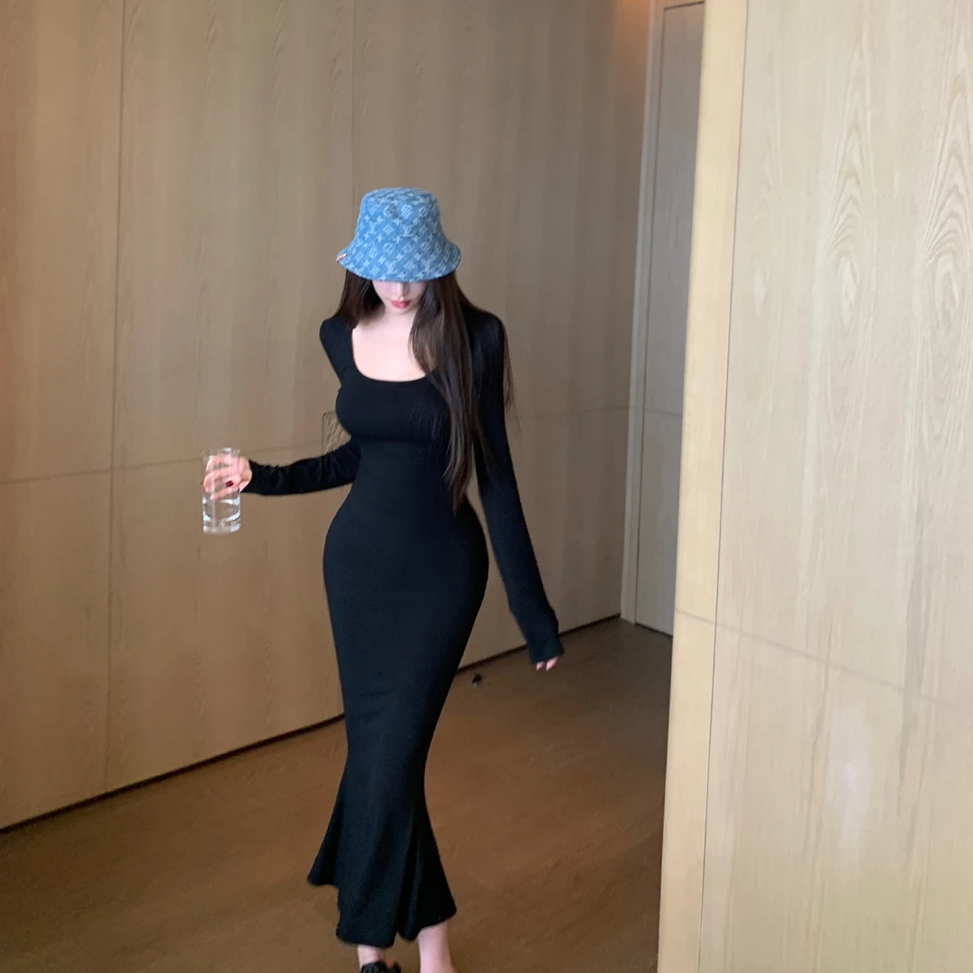 Chill巧儿【人鱼姬】纯欲性感高弹针织修身包臀长袖连衣裙鱼尾裙
