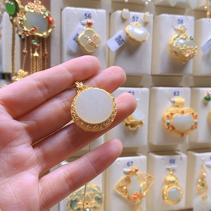 和田玉颈饰银S925镶嵌