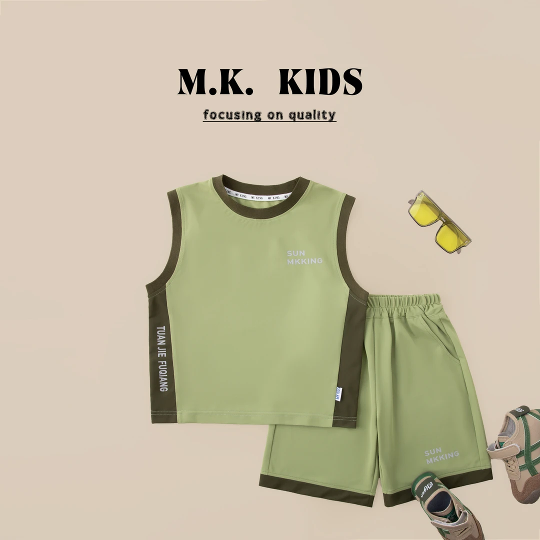 儿童夏款背心速干套装2025新款男童潮流运动休闲两件套XA8393华子