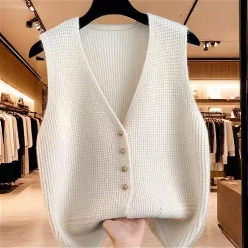 2025新款春装针织马甲外套短款V领设计感小众开衫背心无袖毛衣女