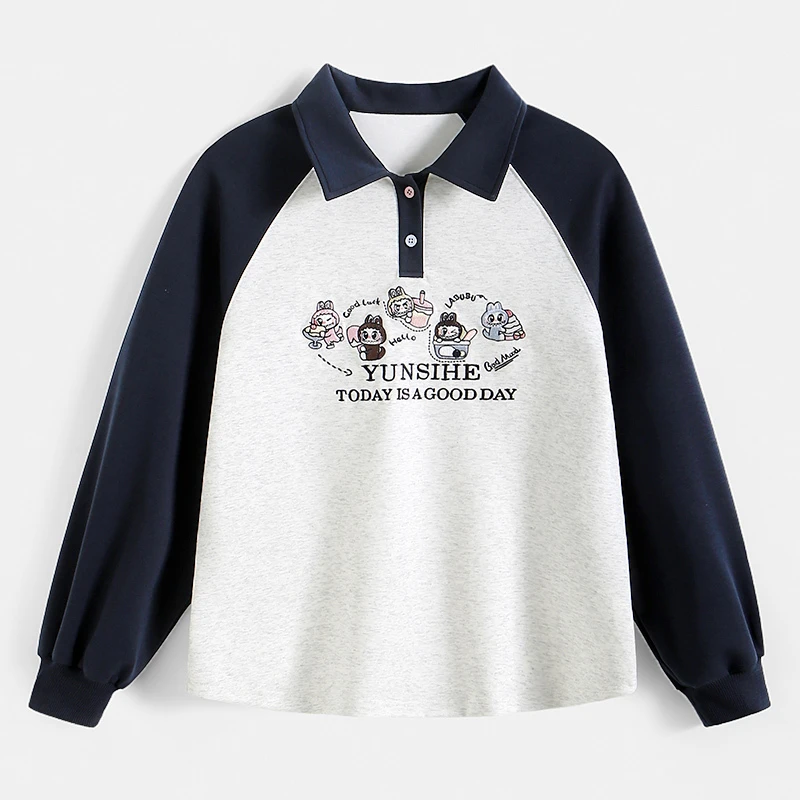 女童绣花翻领卫衣2025年新款青少年女孩学生长袖上衣秋款薄25786