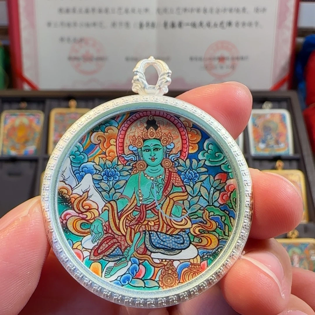 装裱画纯手绘天然矿料 绿妈 圆形 普华东智绘