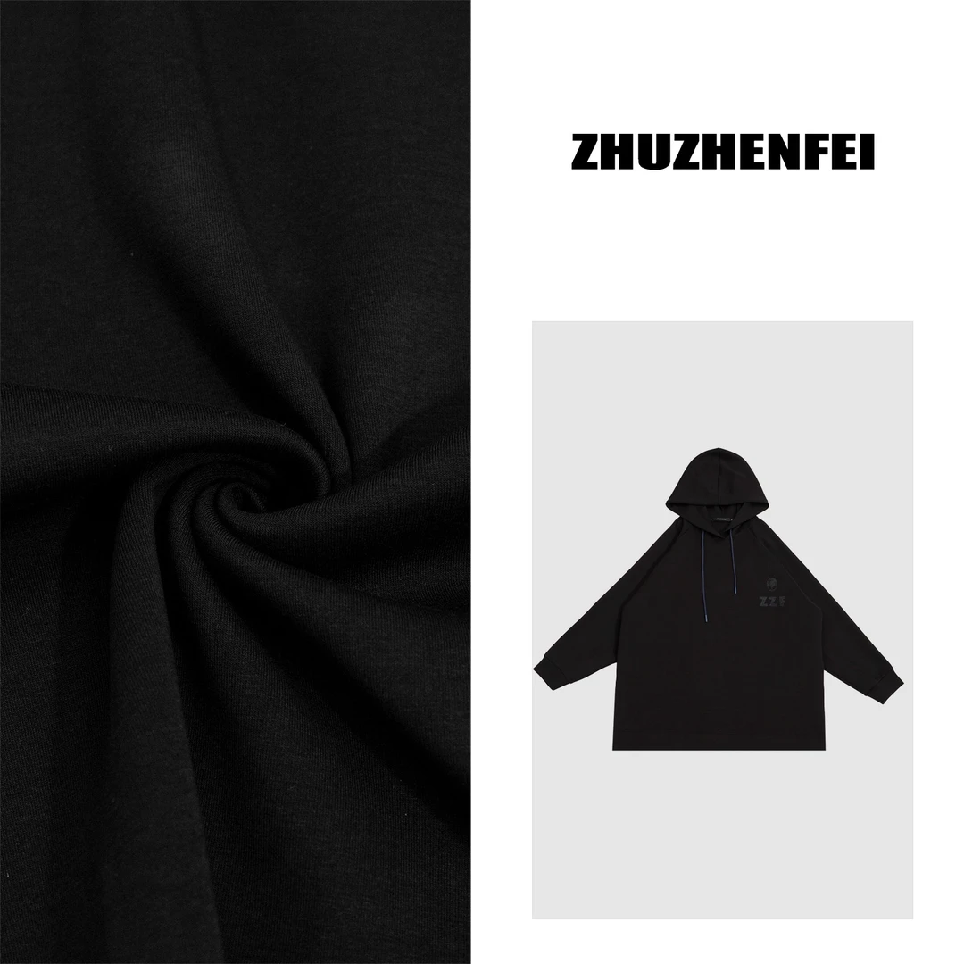 ZHUZHENFEI【伦敦街头】黑色字母烫钻宽松连帽中性风卫衣Z351073
