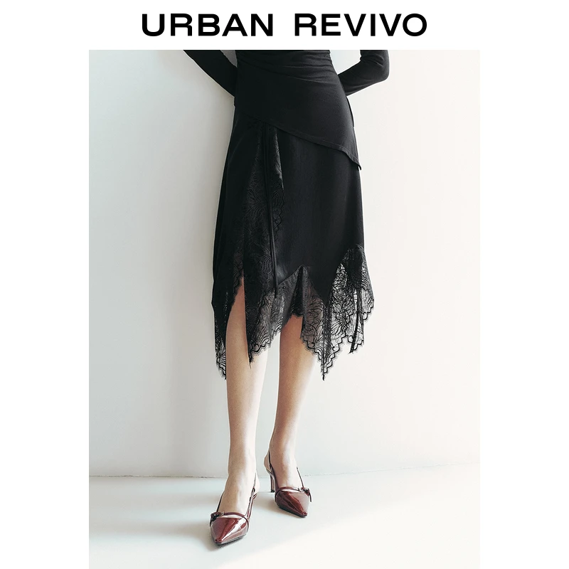 UR2025秋季新款女装摩登都市通勤蕾丝花边A字半裙UWG550010