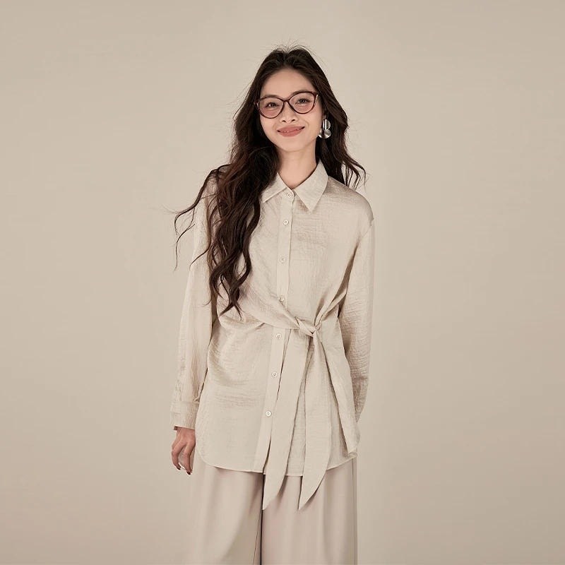 MOVE BY 原创设计极简风收腰绑带设计感衬衫C8027